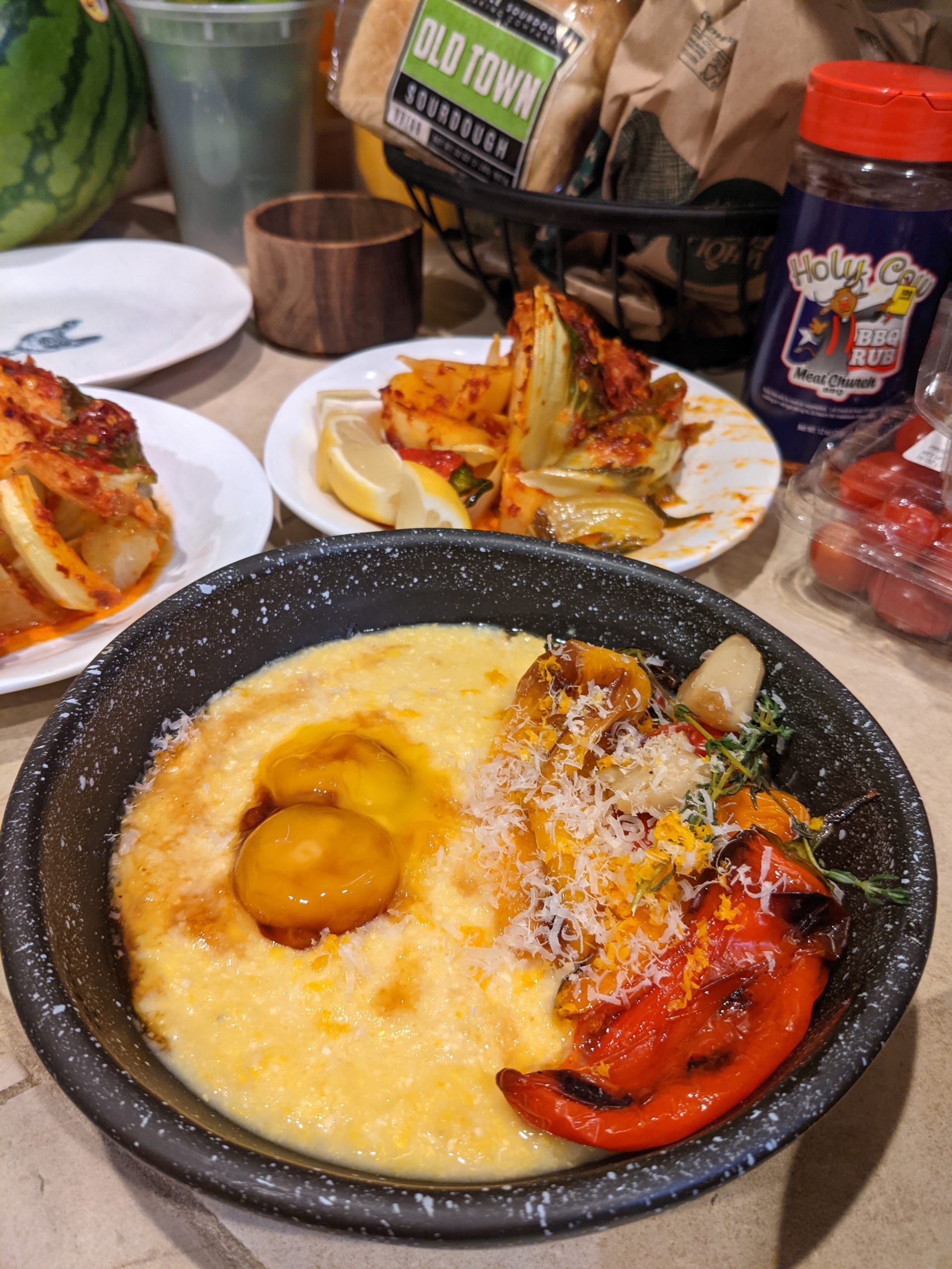 Polenta with Roasted Peppers and Chile Butter Cauliflower